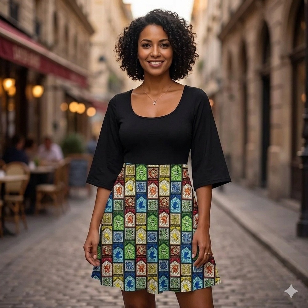 Handmade Women M Harry Potter Dress Black Hogwarts House Bell Sleeve‎